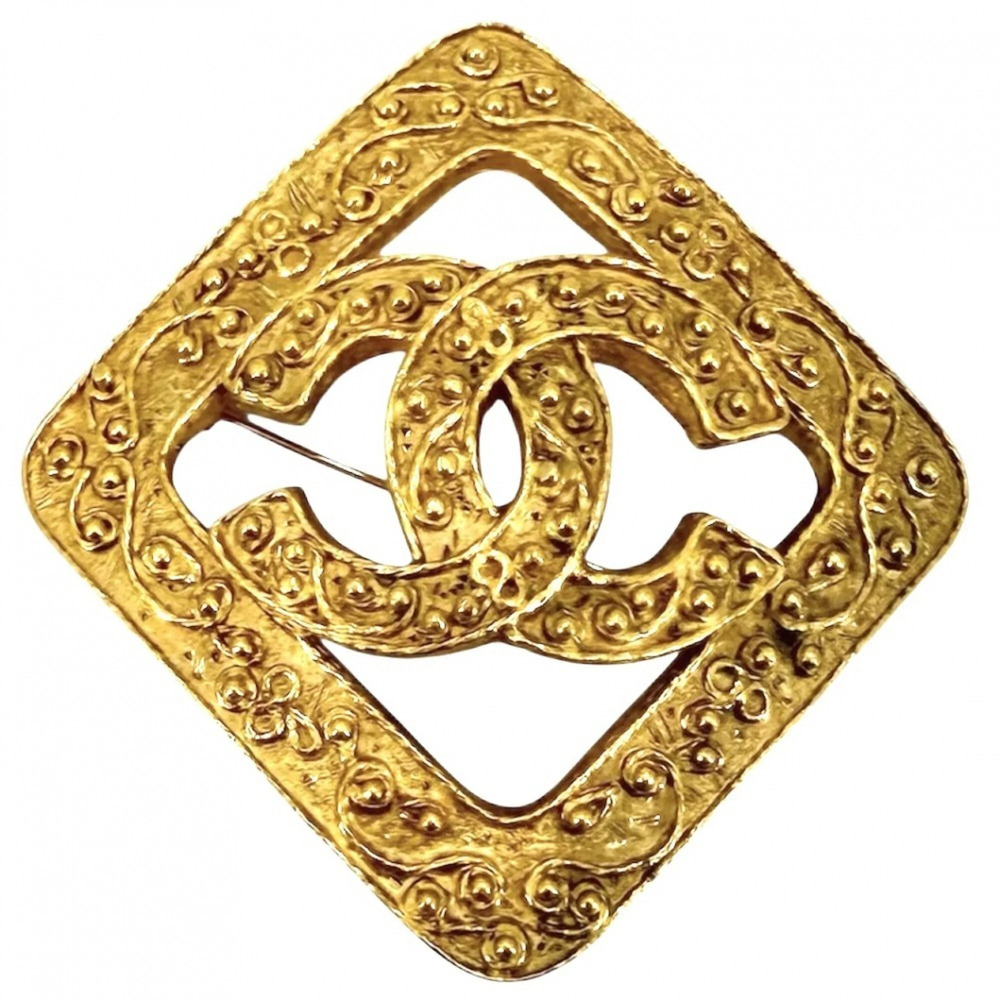 CHANEL Authentic Vintage Gold Logo Brooch